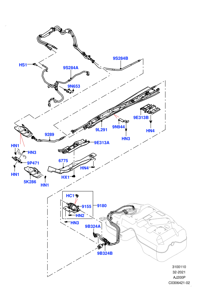 Fuel Lines (2.0L I4 Mid AJ200 Petrol E100,Halewood (UK))(Centre And Front)((V)FROMJH000001)