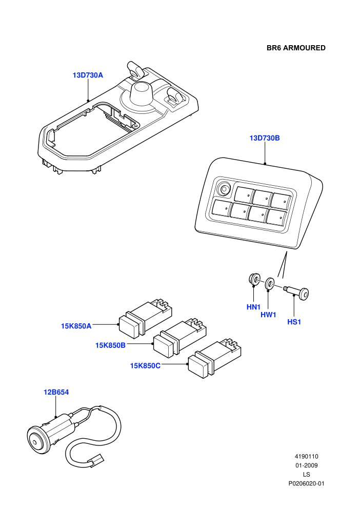 Switches (4050KG ECWVTA,With B6 Level Armouring)(Facia And Console)((V)FROM9A000001)