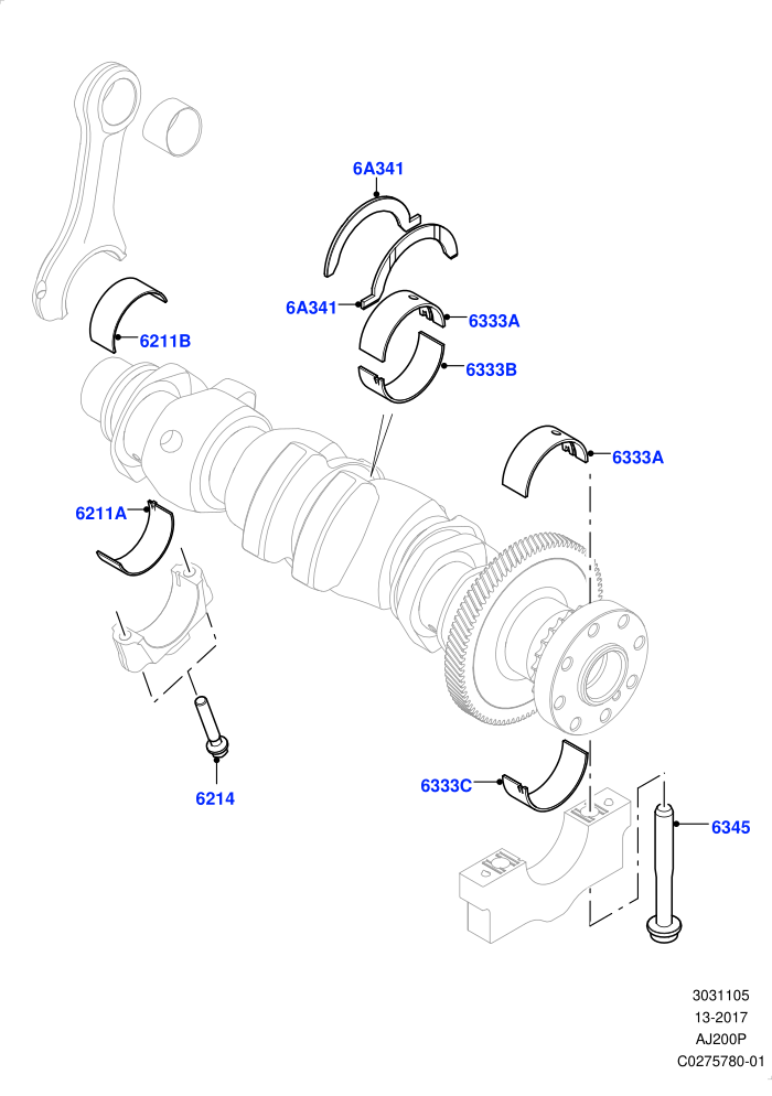 Crankshaft/Pistons And Bearings (2.0L AJ200P Hi PHEV,2.0L I4 High DOHC AJ200 Petrol,2.0L I4 Mid DOHC AJ200 Petrol)(Solihull Plant Build)((V)FROMHA000001)