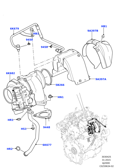 LR072251 ELRING Прокладка турбокомпрессора 2.0L I4 DSL HIGH DOHC AJ200
