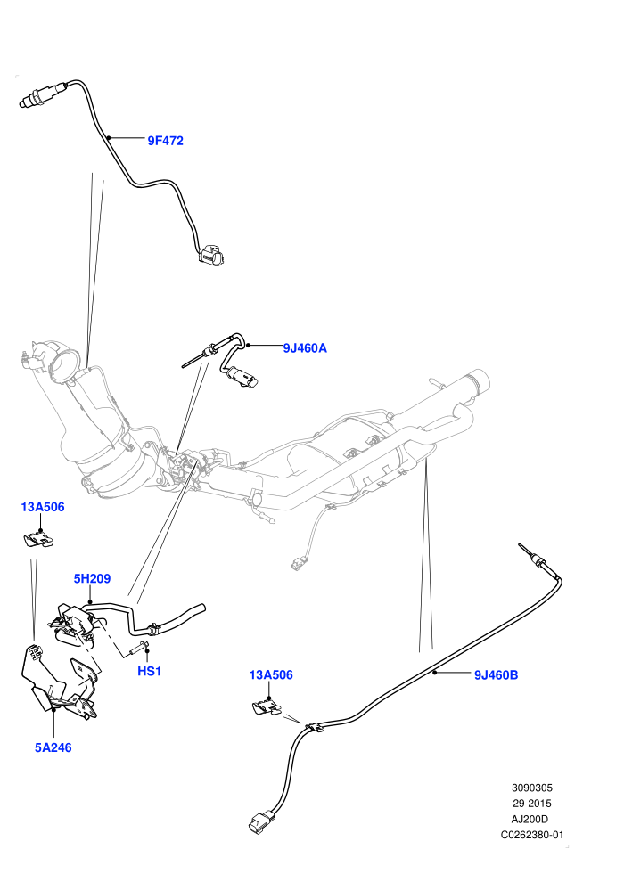 Exhaust System (2.0L I4 DSL HIGH DOHC AJ200,2.0L I4 DSL MID DOHC AJ200,DPF + DE-SOX,Halewood (UK),Proconve L6 Emissions,Stage V Plus DPF)(Sensors)((V)FROMGH000001)
