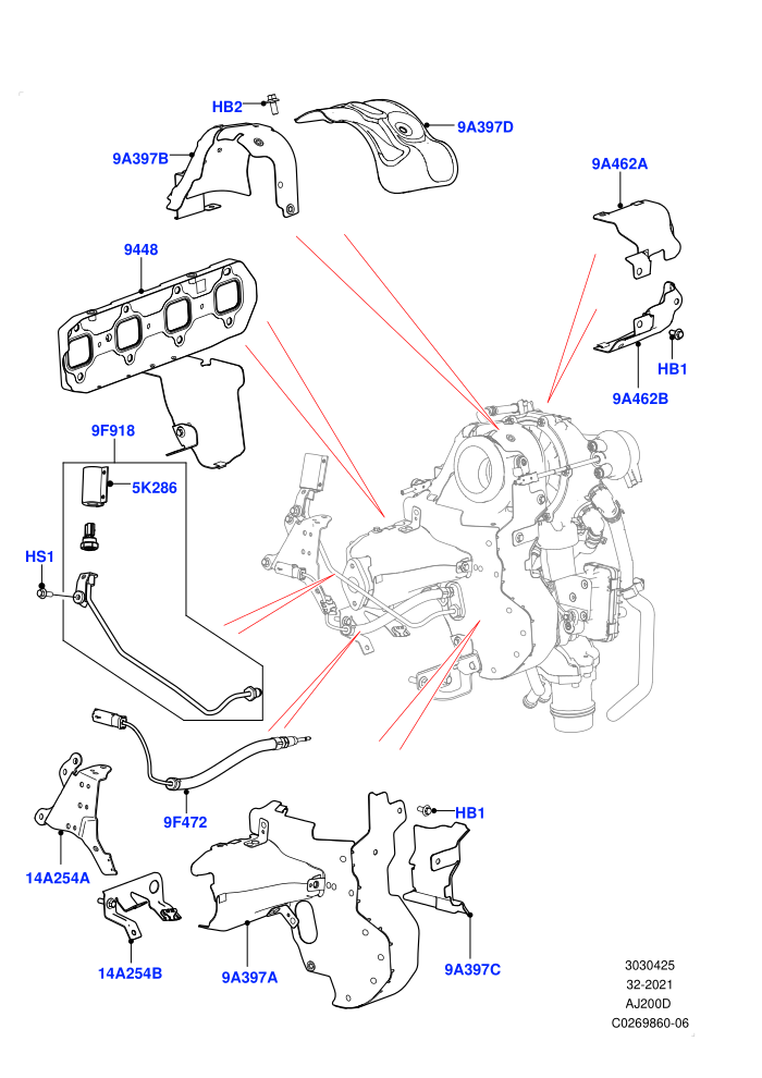Turbocharger (2.0L I4 DSL HIGH DOHC AJ200)(Solihull Plant Build,Turbocharger Related Parts)((V)FROMHA000001)