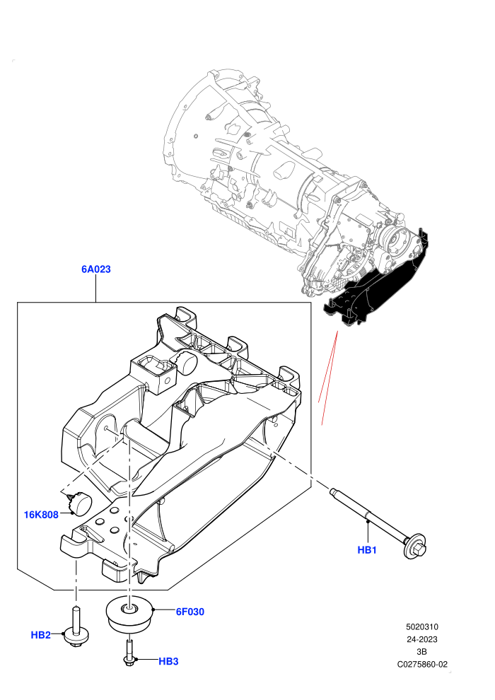 Transmission Mounting (2.0L I4 DSL HIGH DOHC AJ200,2.0L I4 DSL MID DOHC AJ200,2.0L I4 High DOHC AJ200 Petrol,2.0L I4 Mid DOHC AJ200 Petrol)((V)TOLA999999)