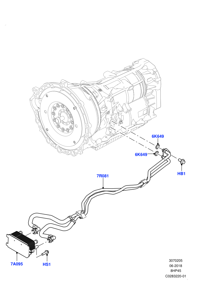 Transmission Cooling Systems (2.0L I4 High DOHC AJ200 Petrol,8 Speed Auto Trans ZF 8HP45)(Solihull Plant Build)((V)FROMJA000001)