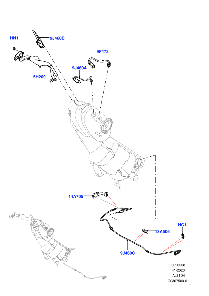 Exhaust Sensors And Modules (2.0L AJ21D4 Diesel Mid,Halewood (UK),Proconve L6 Emissions,Stage V Plus DPF)((V)FROMMH000001)
