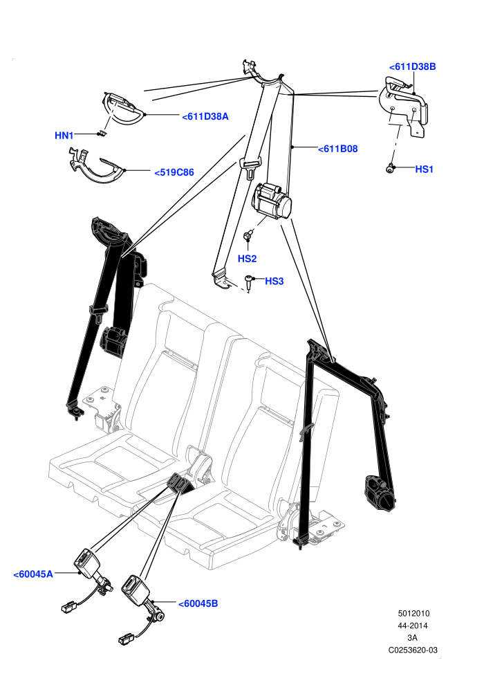 Rear Seat Belts (60/40 Load Through With Slide,Halewood (UK),Third Row Dual Individual Seat,With 3rd Row Double Seat)
