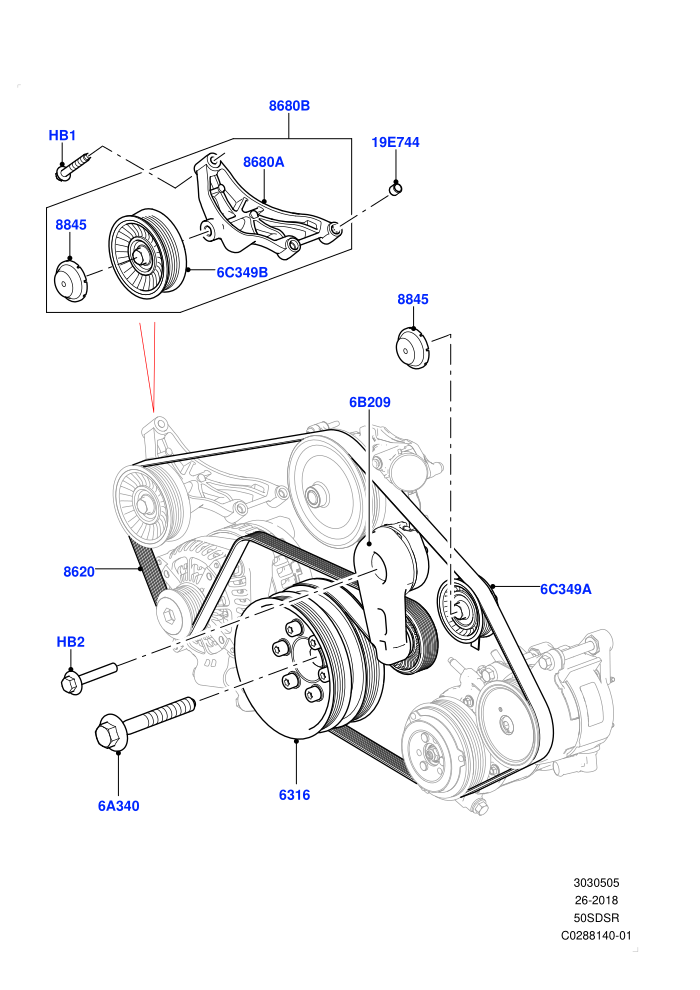 Pulleys And Drive Belts (5.0 Litre supercharged enhanced,5.0 Petrol AJ133 DOHC CDA,Electronic Air Suspension With ACE,Sport Suspension w/ARC)(Primary Drive)((V)FROMKA000001)